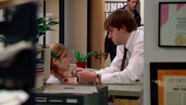 About 16 minutes into Episode #1, Pam's (then) fiancé, Roy, appears on screen for the first time. You might remember this scene.