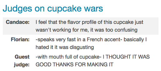 ...But you also know that the guest judges on Cupcake Wars are way too nice.