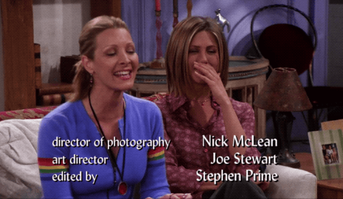 In Friends, when Ross played the bagpipes, part of the blooper made it into the final cut. If you look closely, you can see Jennifer Aniston laughing at Lisa Kudrow singing.