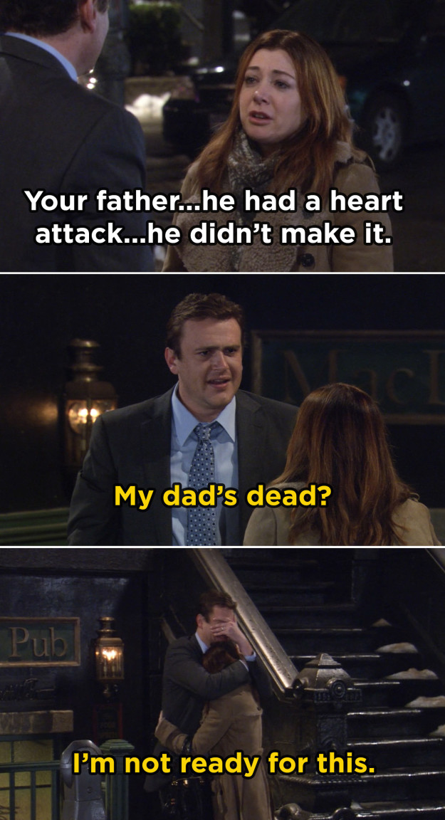 In How I Met Your Mother, Jason Segel didn't know Marshall's dad was going to die until they shot the episode, so the final cut consists of his genuine reaction.
