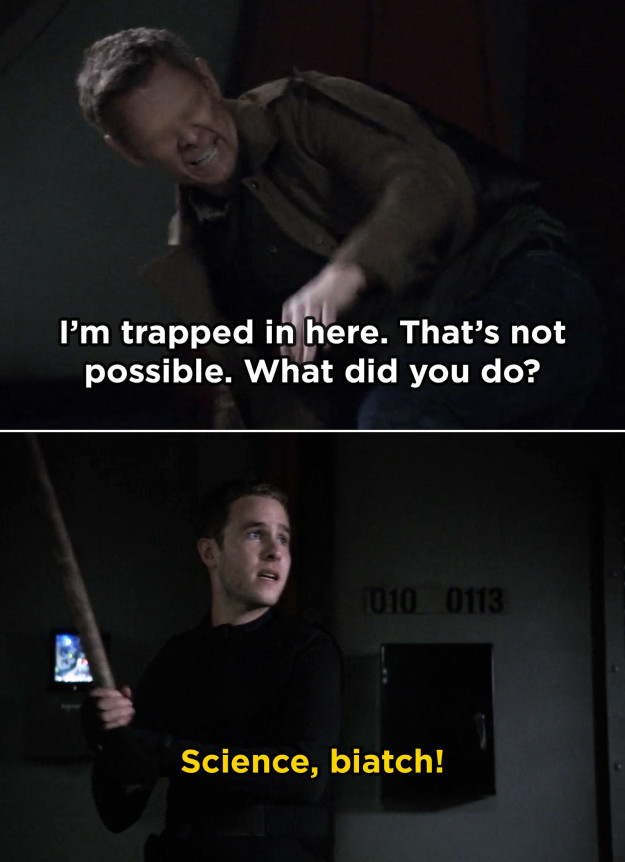 In Agents of S.H.I.E.L.D., Iain De Caestecker added in a reference to Breaking Bad during the Season 2 finale when he uttered Jesse's iconic catchphrase.