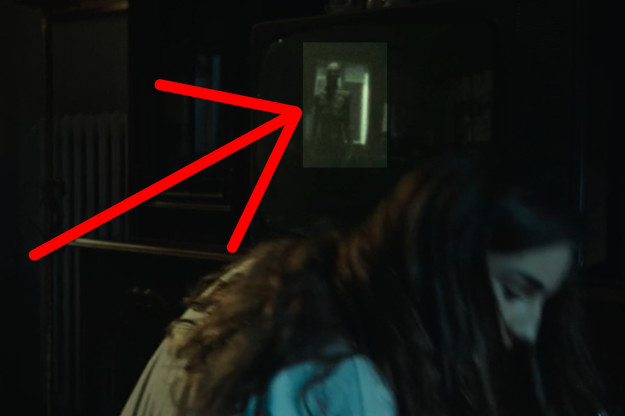 VERONICA TURNED OFF HER TV AND THERE'S A FIGURE IN THE REFLECTION.
