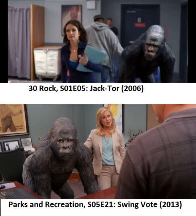 And it looks like Liz Lemon's gorilla statue eventually became Leslie Knope's.