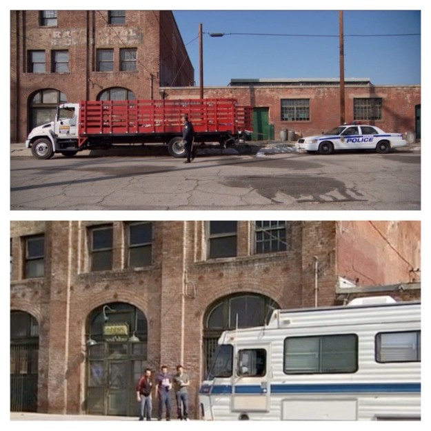Ron Swanson gets pulled over by the Pawnee police...outside Paddy's Pub from It's Always Sunny in Philadelphia.