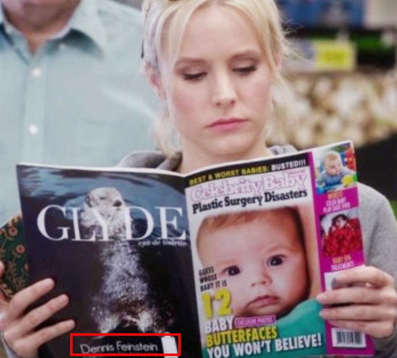 Also in The Good Place, you can see a Dennis Feinstein perfume ad, another nod to Parks and Rec.