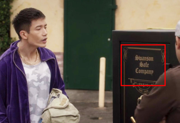 In The Good Place, the safe Jason buys is from the Swanson Safe Company, a nod to Ron Swanson from Parks and Rec.