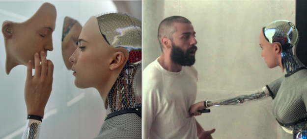 In Ex Machina, when Ava trapped Caleb in the house and then escaped via the helicopter that was sent for him.
