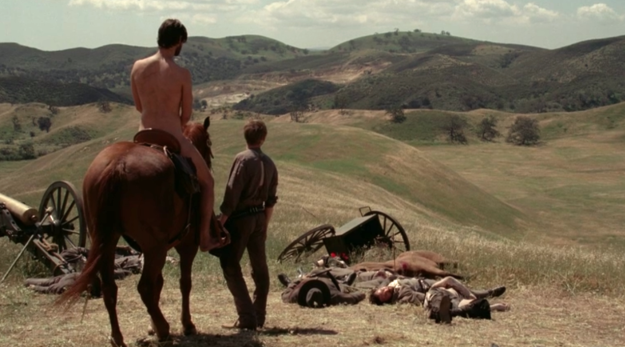 After we saw young William turn "bad" and choose his famous black hat, he then sent his soon-to-be-brother-in-law Logan off, buck naked on a horse at the edge of the park.