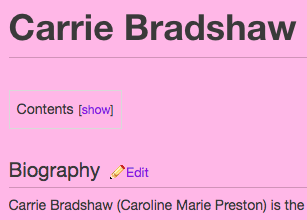 And then I checked the Sex And The City wiki page, which gave me the same information, but on a pink background.