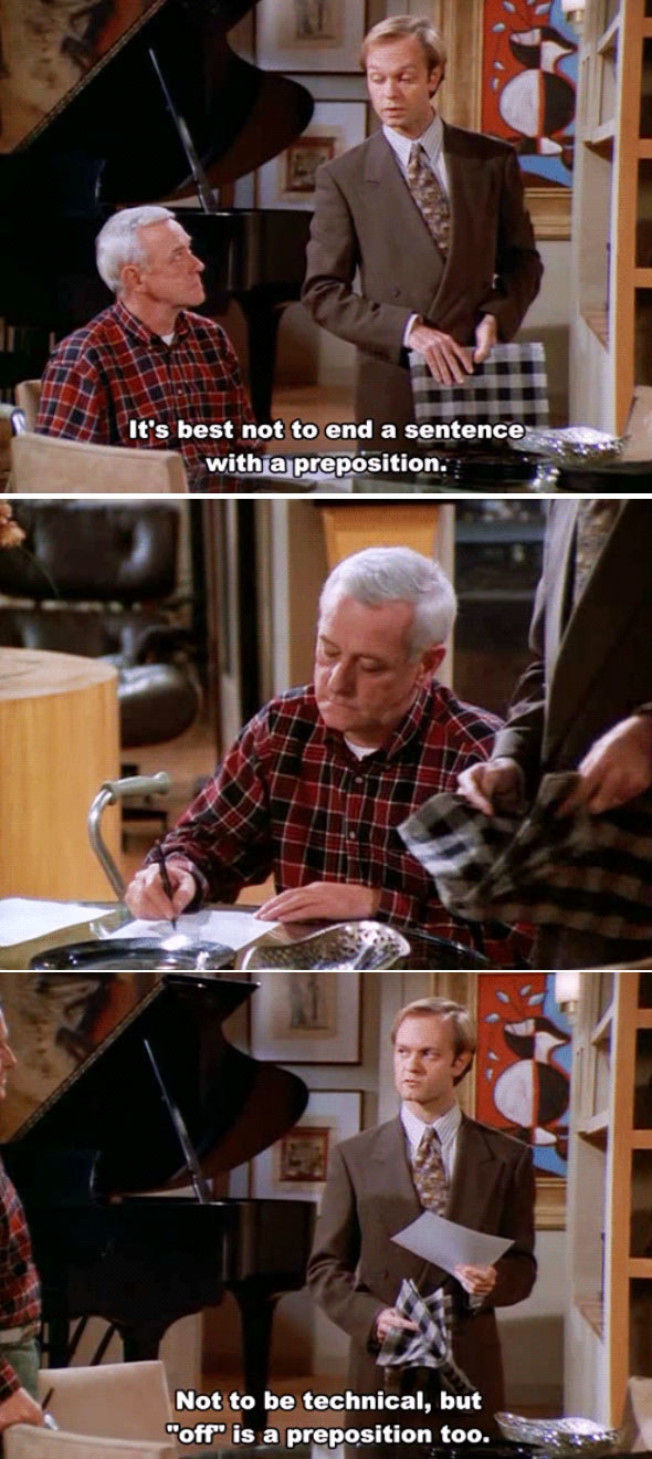 When Niles gave Martin a grammar lesson.